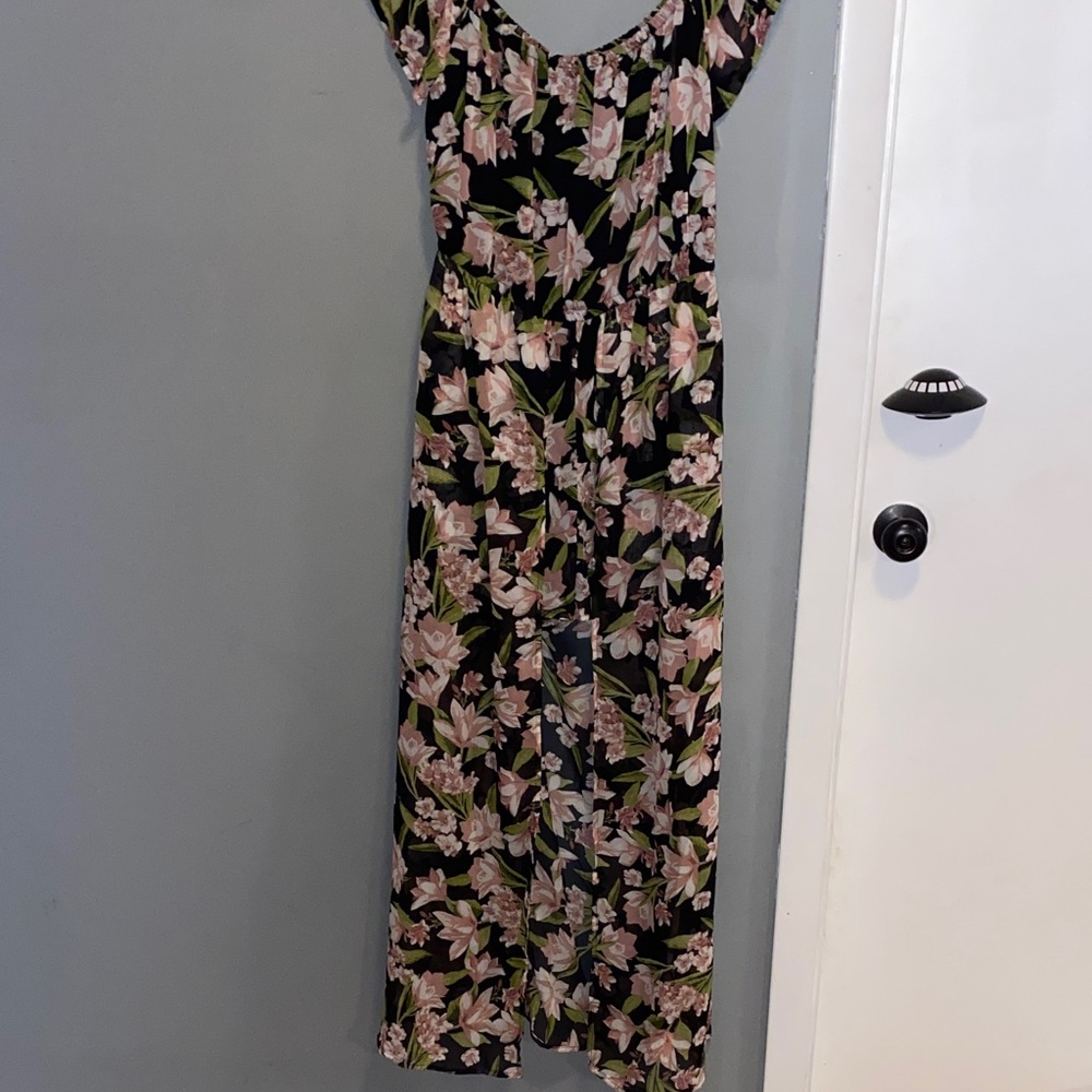 Chic Black Floral romper with flowy back